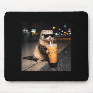 Cool Ferret Drinking Iced Milk Coffee Gifts Men Mouse Mat