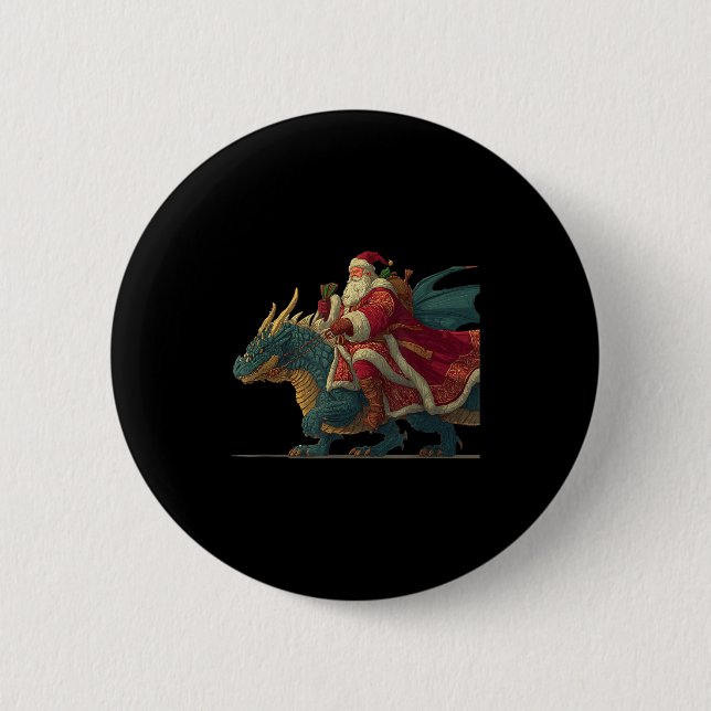 Cool Festive Dragon With Riding Santa Claus Look  6 Cm Round Badge (Front)