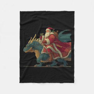 Cool Festive Dragon With Riding Santa Claus Look Fleece Blanket