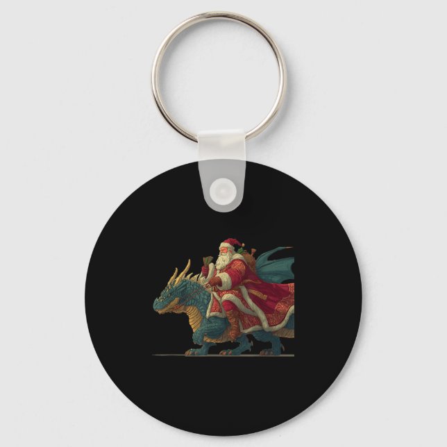 Cool Festive Dragon With Riding Santa Claus Look  Key Ring (Front)