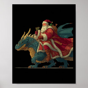 Cool Festive Dragon With Riding Santa Claus Look  Poster