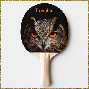 Cool Fierce Owl Black Ping Pong Paddle