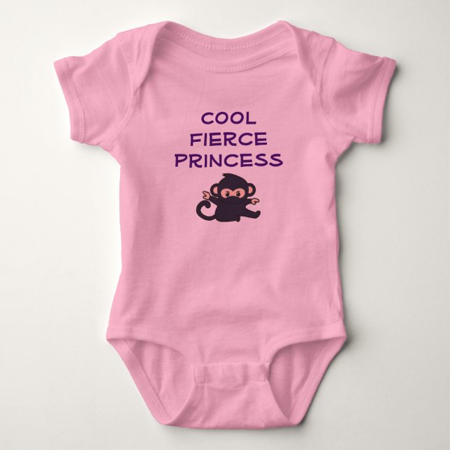 Cool Fierce Princess Funny Cute Ninja Monkey Baby Bodysuit (Front)