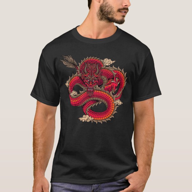 Cool Fierce Red Dragon Art  T-Shirt (Front)