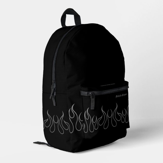 Cool Fire Flame Elegant Black Silver School Printed Backpack (Back Corner Left)