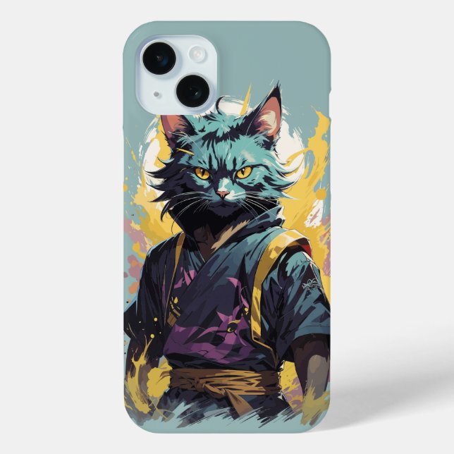 Cool Fire Splash Grey Ninja Cat Warrior Case-Mate iPhone Case (Back)