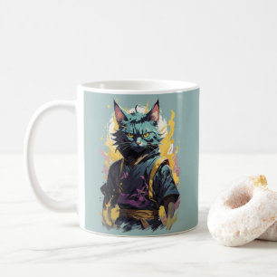 Cool Fire Splash Grey Ninja Cat Warrior Coffee Mug