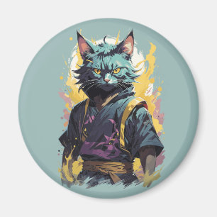 Cool Fire Splash Grey Ninja Cat Warrior Magnet