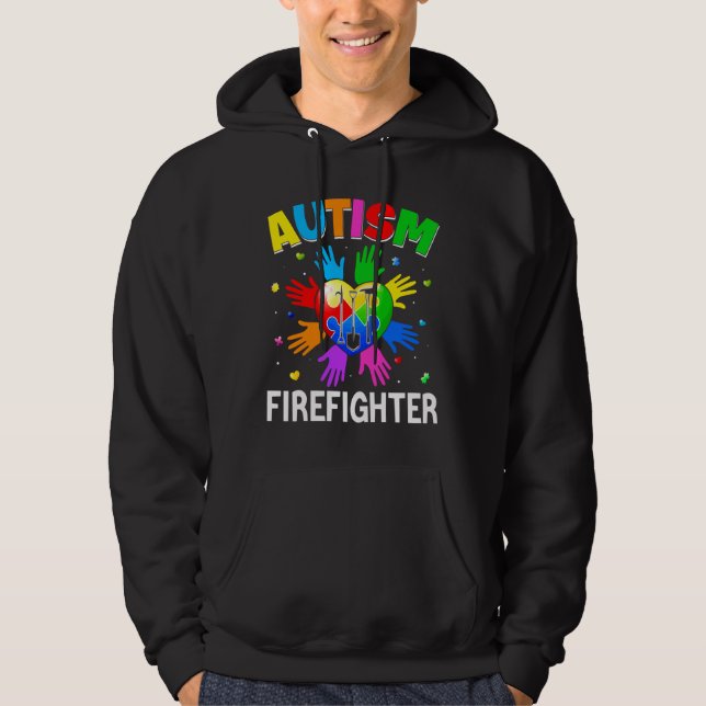 Cool Firefighter Autism Awareness Heart Puzzle Rai Hoodie (Front)