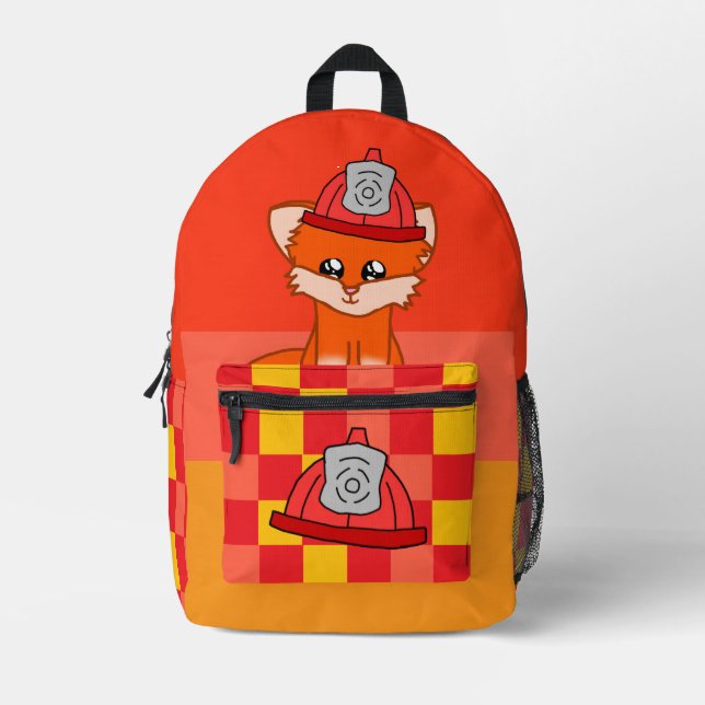 Cool Firefighter & Fox Themed Backpack (Front)