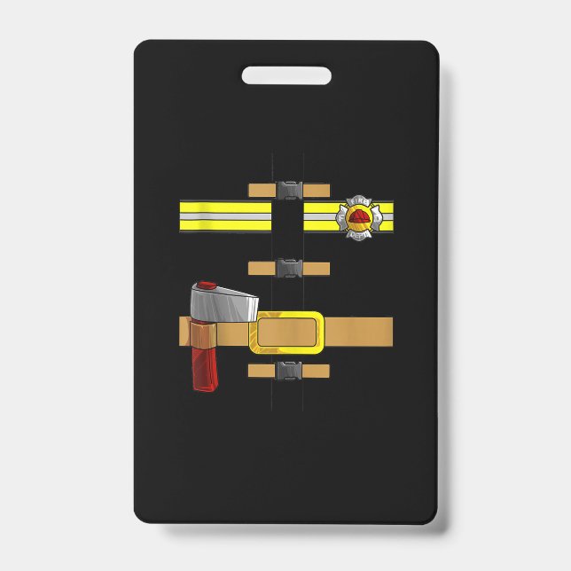 Cool Firefighter Uniform Funny DIY Halloween ID Badge (Front)