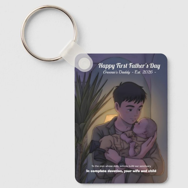 Cool First Father’s Day Anime Style Night  Key Ring (Front)