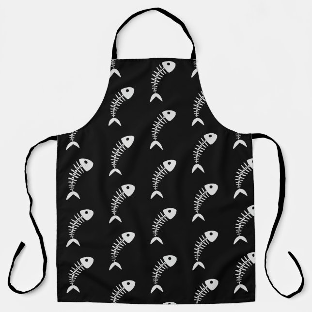 Cool Fish Bone - Black and White Apron (Front)