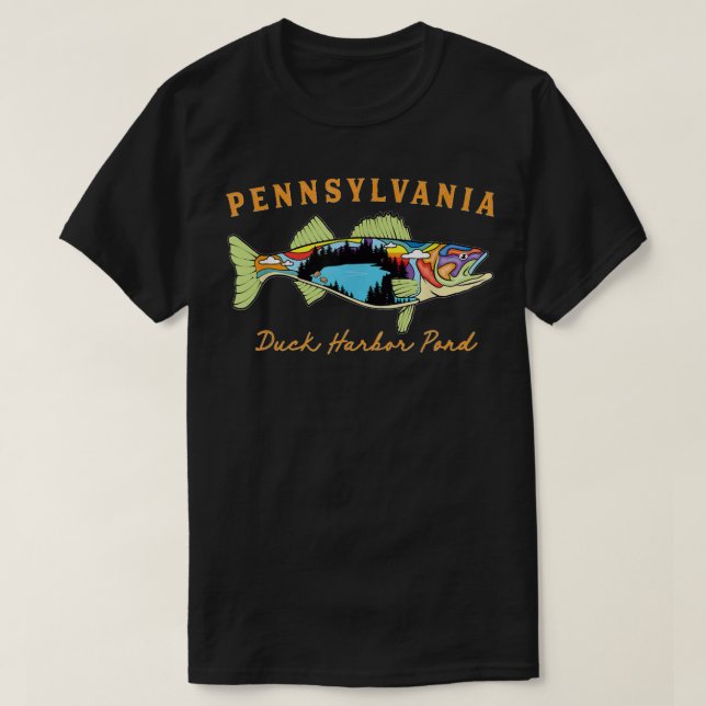 Cool Fisherman Pennsylvania Duck Harbour Pond Wall T-Shirt (Design Front)