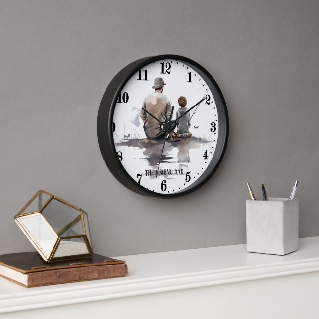 Cool fishing Dad word art Clock (Office)