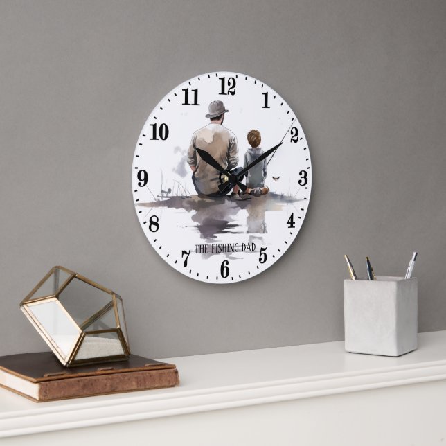 Cool fishing Dad word art Large Clock (Office)