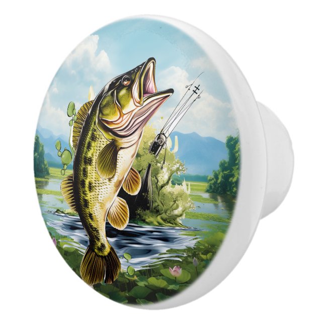 cool fishing lovers lake  ceramic knob (Right)