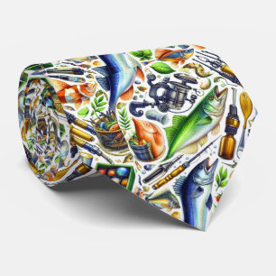 Cool fishing lovers tiled pattern tie