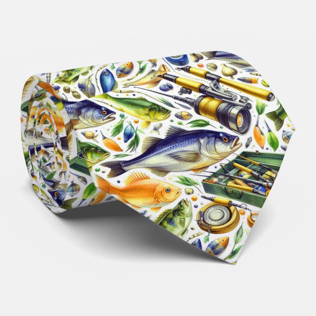 Cool fishing lovers tiled pattern tie (Rolled)