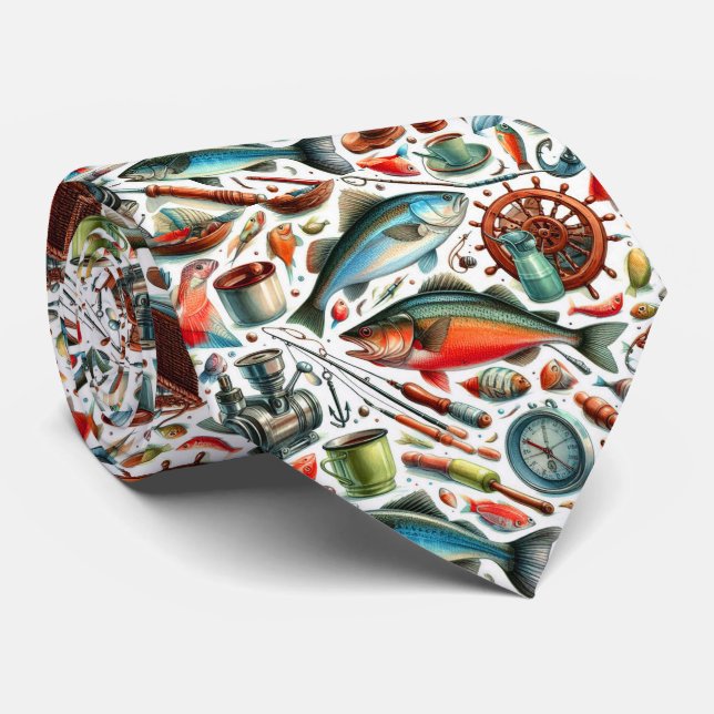 Cool fishing lovers tiled pattern  tie (Rolled)