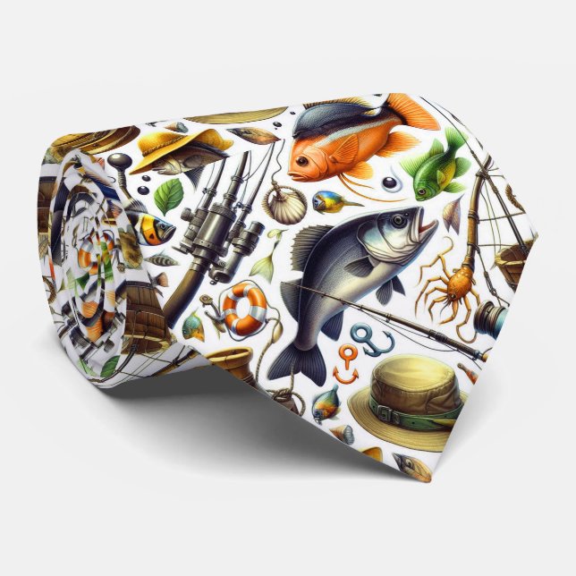 Cool fishing lovers tiled pattern tie (Rolled)
