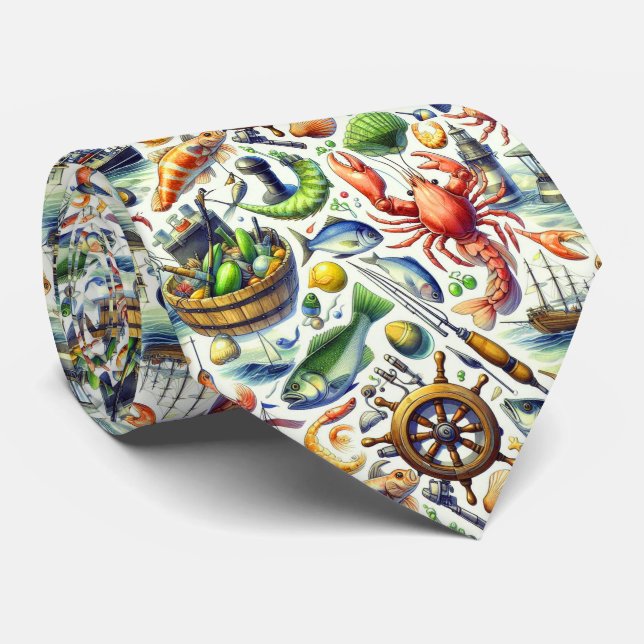 Cool fishing lovers tiled pattern  tie (Rolled)