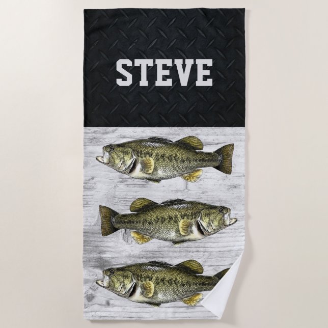 Cool Fishing Name Largemouth Bass Fish Name Rugged Beach Towel (Front)