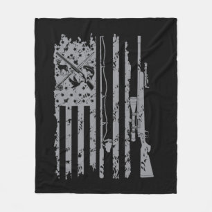 Cool Fishing Rod Hunting Rifle American Flag Gift  Fleece Blanket