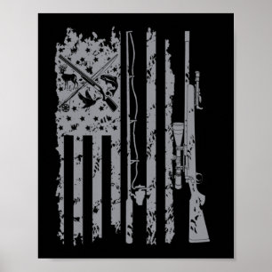Cool Fishing Rod Hunting Rifle American Flag Gift Poster