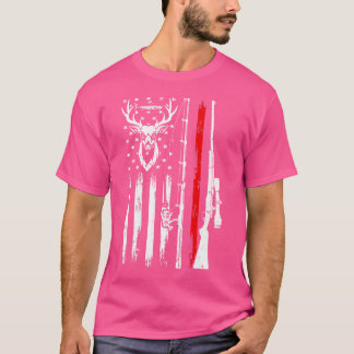 Cool Fishing Rod Hunting Rifle American Flag Patri T-Shirt