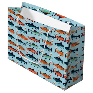 cool fishing tiled pattern party  large gift bag