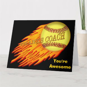 Cool Flaming BIG Softball Thanks Coach Cards