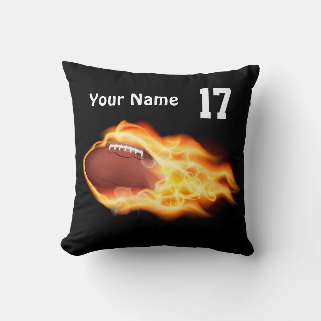 Cool Flaming Football Pillows NAME and NUMBER (Front)