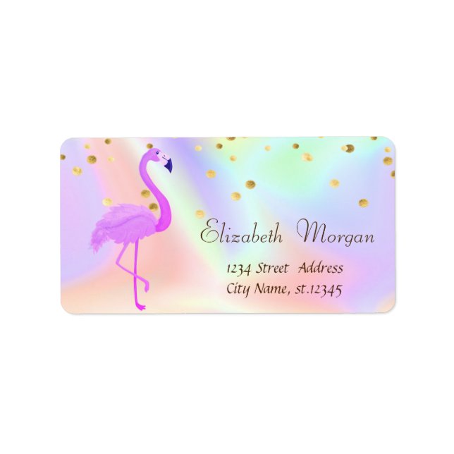Cool Flamingo Holographic Gold Foil Confetti  Label (Front)