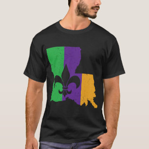 Cool Fleur De Lis Tuesday Map of Louisiana Mardi G T-Shirt