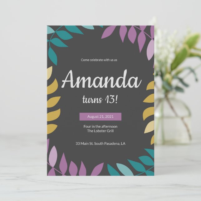 Cool floral Birthday Invitation  (Standing Front)