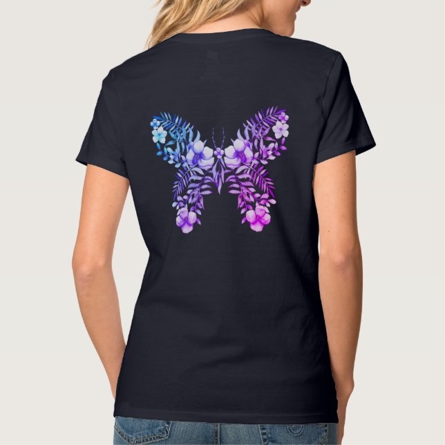 Cool Floral Butterfly Design Monogram Shirt V-Neck (Back)