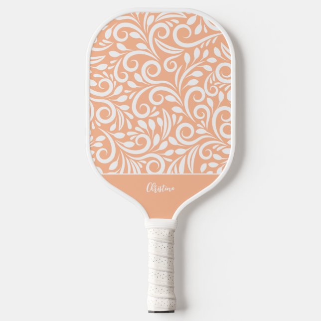 Cool Floral Elegant Peach Monogrammed Name Chic    Pickleball Paddle (Front)