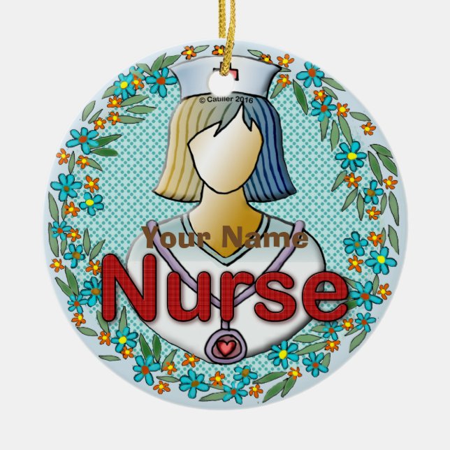 Cool floral nurse  ceramic tree decoration (Front)