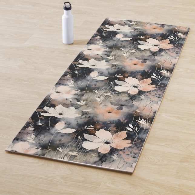 Cool Floral Pattern Blush Pink Black Yoga Mat (In Situ)