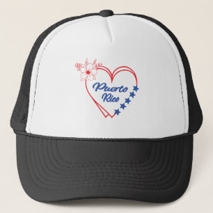 Cool Floral Puerto Rico Heart Illustration Trucker Hat