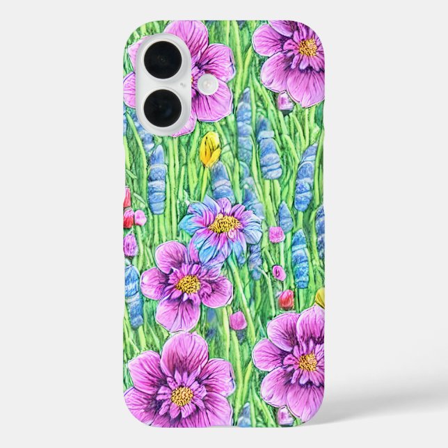 Cool flower garden Colourful pattern Purple Green Case-Mate iPhone Case (Back)