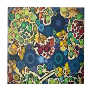 Cool Flower Mosaic Concentric Circles Art Design Tile