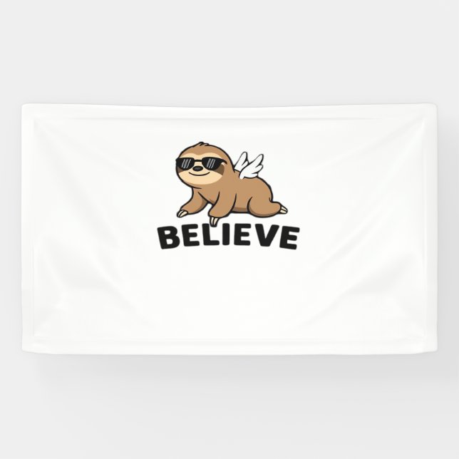 Cool Flying Sloth Believe Funny Motivational Desig Banner (Horizontal)