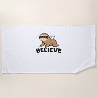 Cool Flying Sloth Believe Funny Motivational Desig Beach Towel