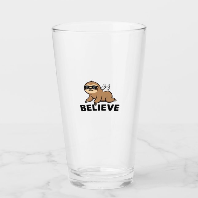 Cool Flying Sloth Believe Funny Motivational Desig Glass (Front)