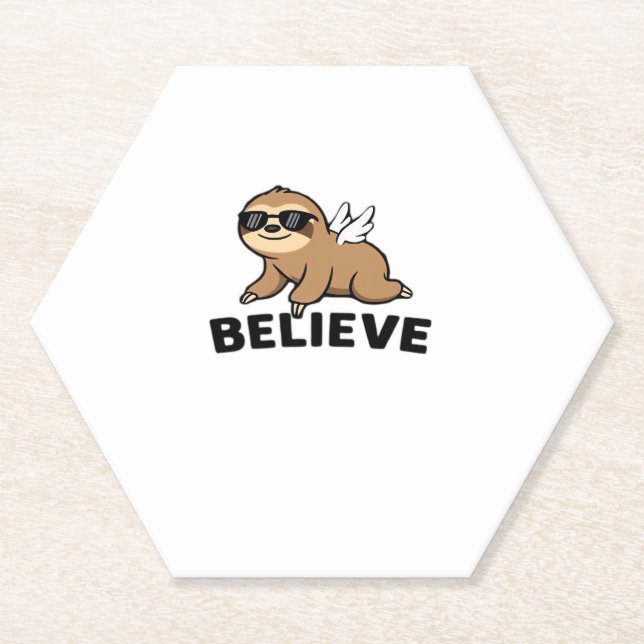 Cool Flying Sloth Believe Funny Motivational Desig Paper Coaster (Front)