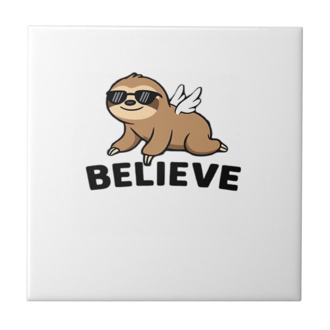 Cool Flying Sloth Believe Funny Motivational Desig Tile (Front)