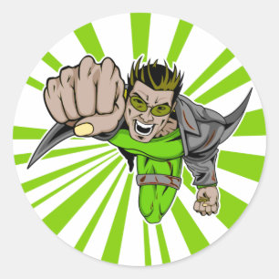 Cool flying super hero comic character classic round sticker