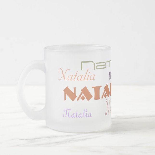 Cool Fonts Your Name Personalised Frosted Glass Coffee Mug (Left)